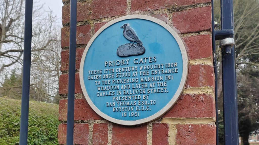 Priory Gates Royston Blue Plaque